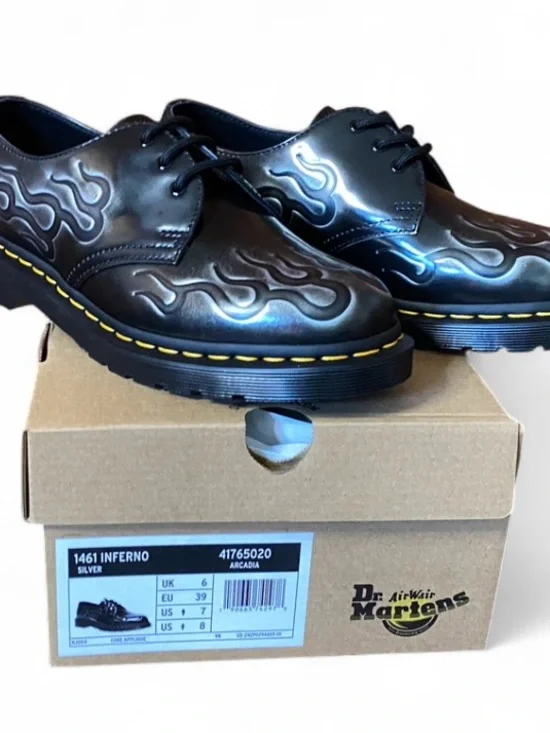 Dr. Martens Black Inferno Flame Leather Oxford Shoes - Picture 1 of 3